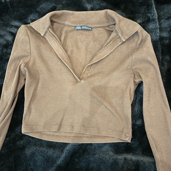 Brown collard Zara crop top - Picture 2 of 4